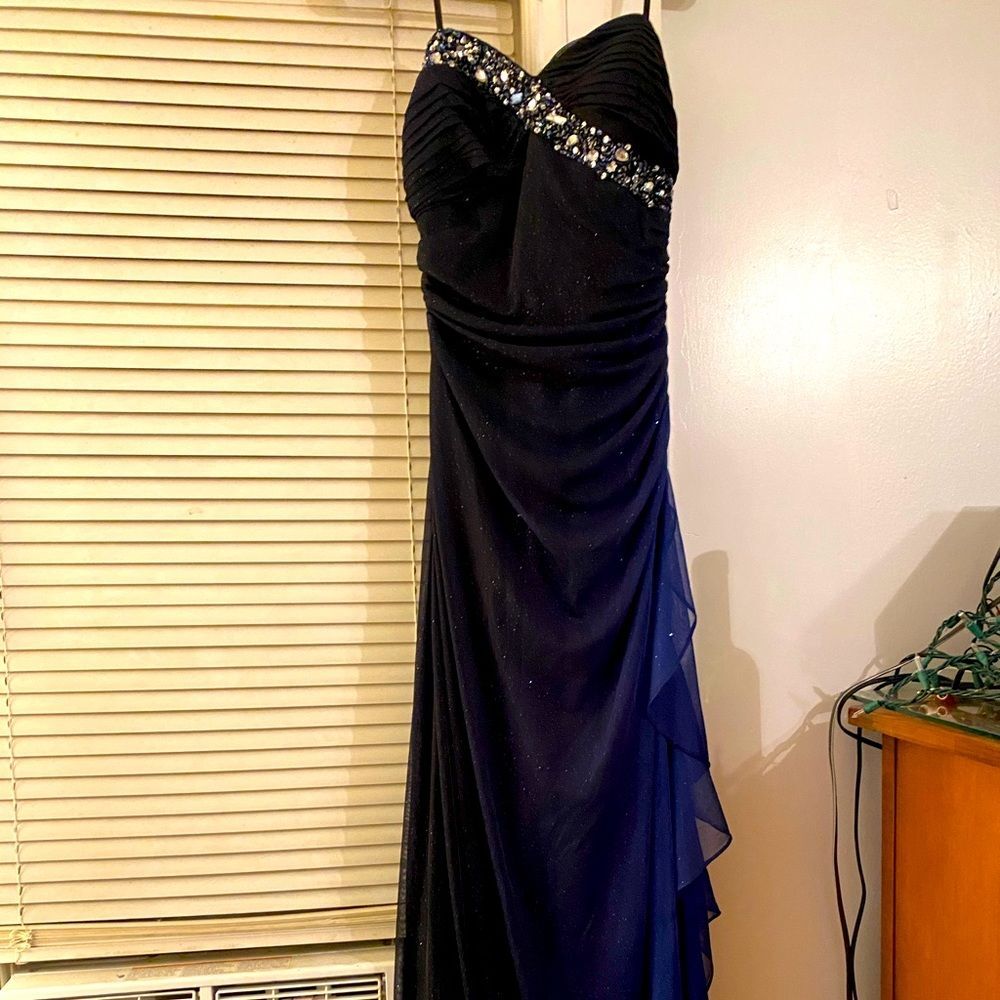 Blondie Nites Navy Blue Prom Dress with Silver Accents